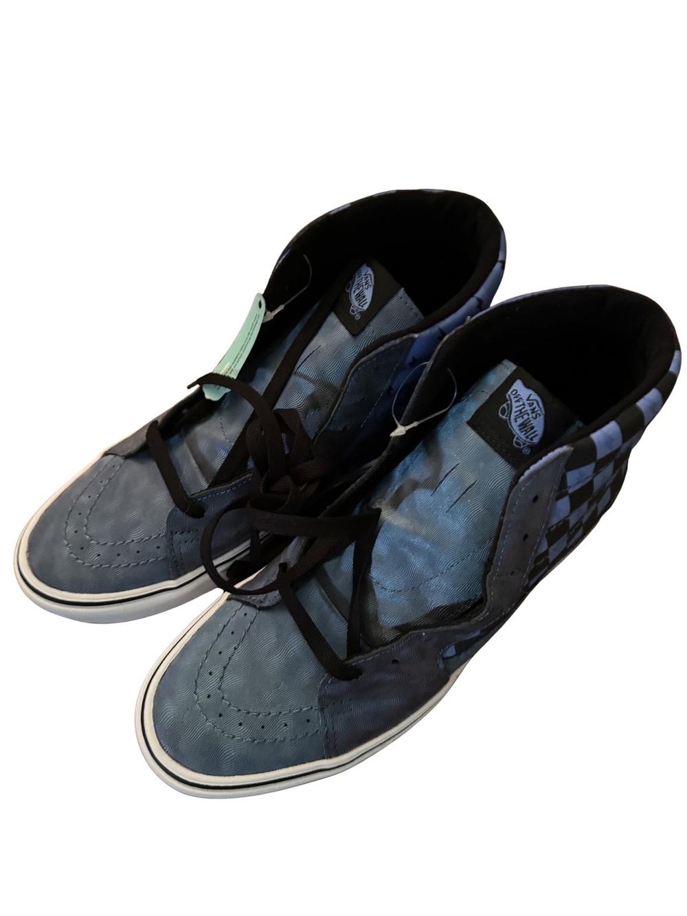 New Cool Vans Blue and Black Checkerboard High-Top Sneakers